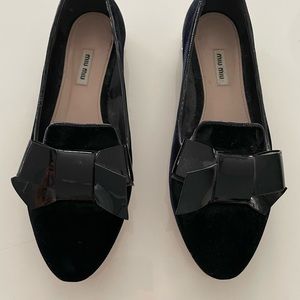 Miu Miu Suede bow flats- rhinestone heal- slightly worn- VERY GOOD condition-9.5